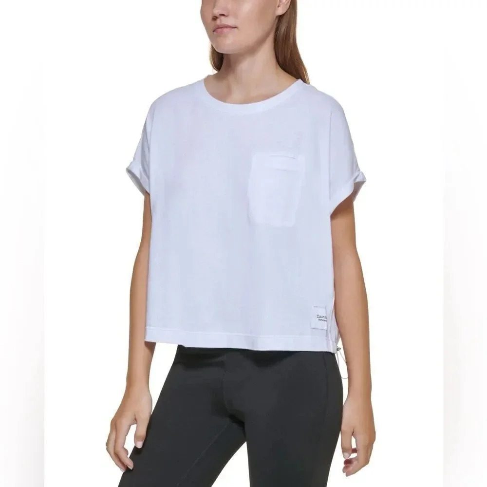 Calvin Klein Performance Bungee-Hem Pocket Cotton T-Shirt NWT